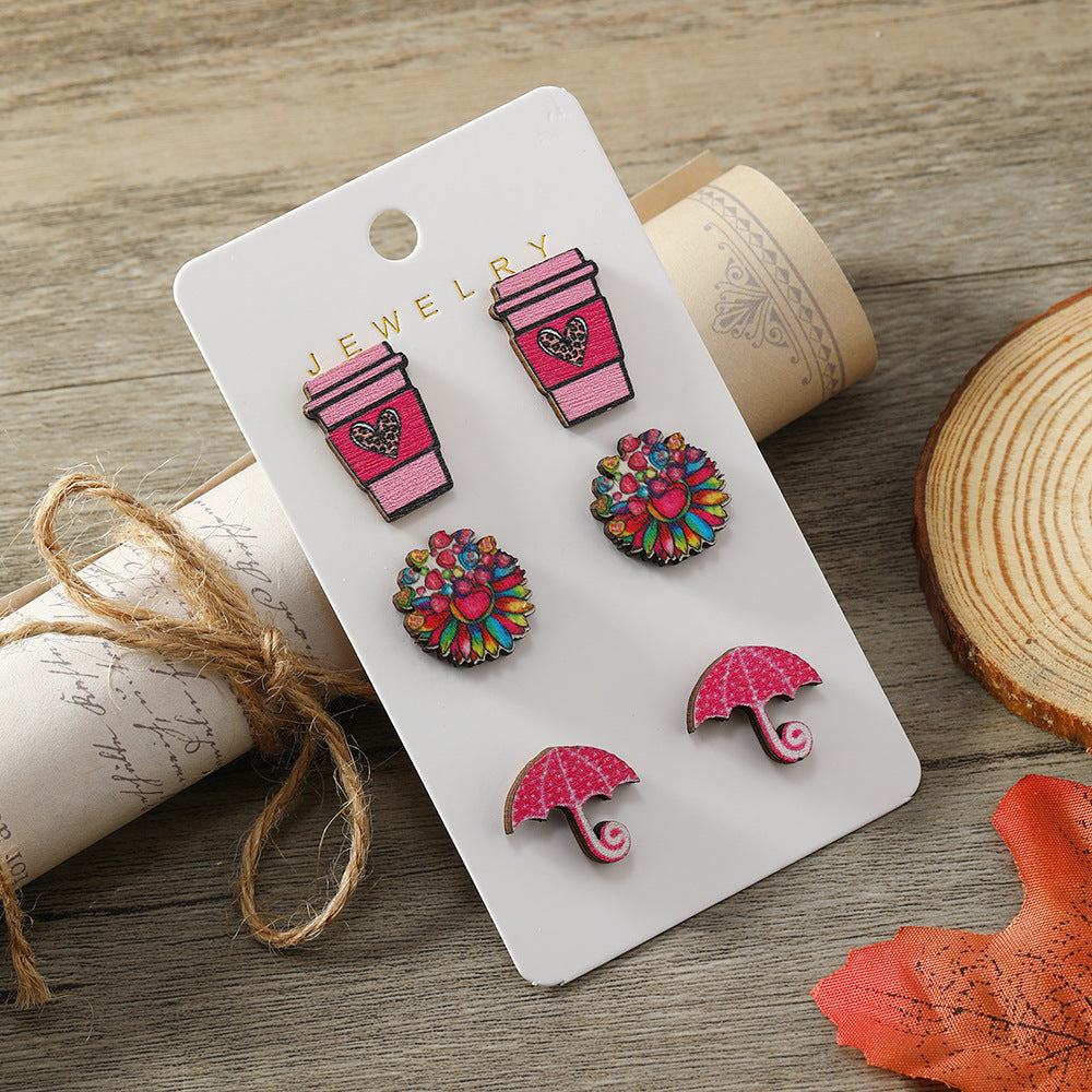 Wholesale of Valentine's Day Water Cups, Umbrellas, Printed Wooden Earrings